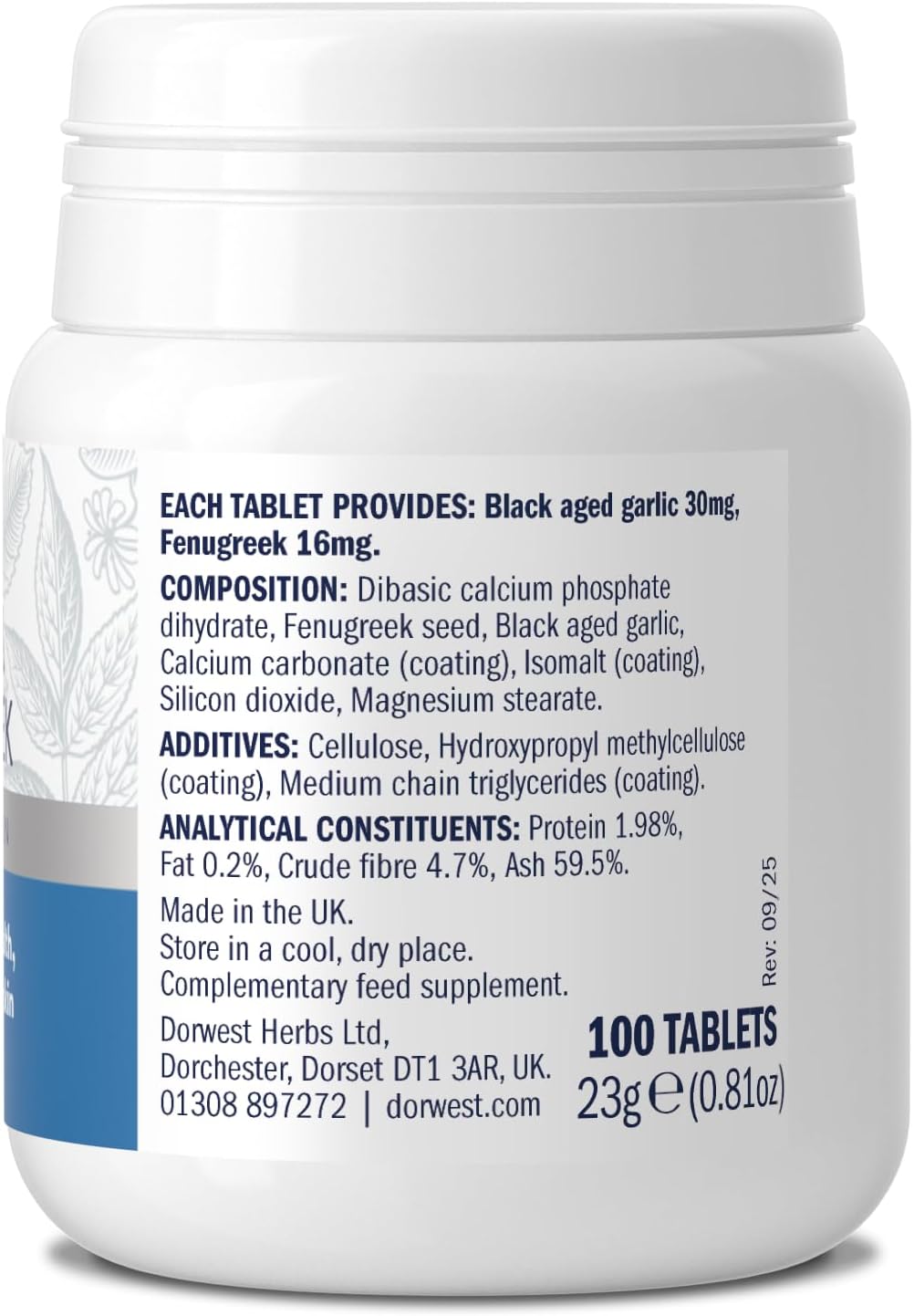 Dorwest Herbs Comprimidos de Ajo y Fenogreco para Perros y Gatos (100 comprimidos)