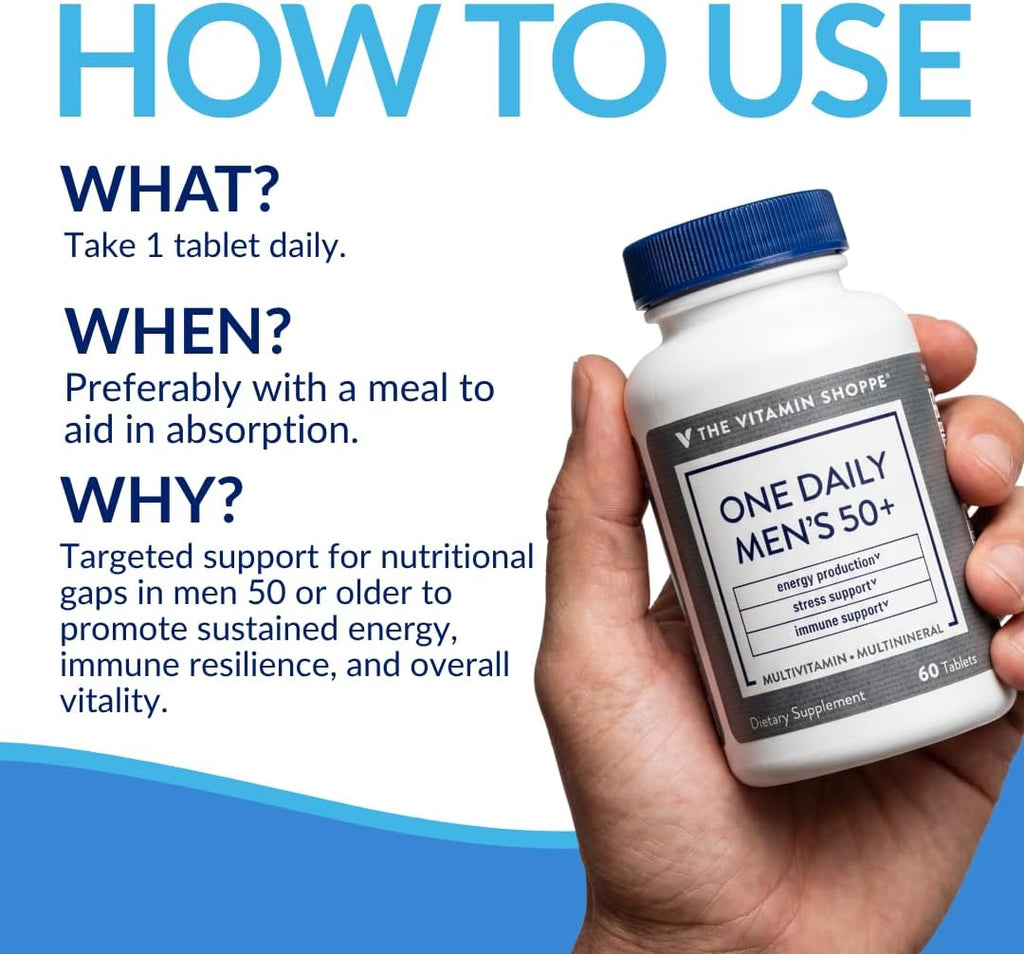 The Vitamin Shoppe Multivitamínico Multimineral Diario para Hombres de 50+, 60 Comprimidos