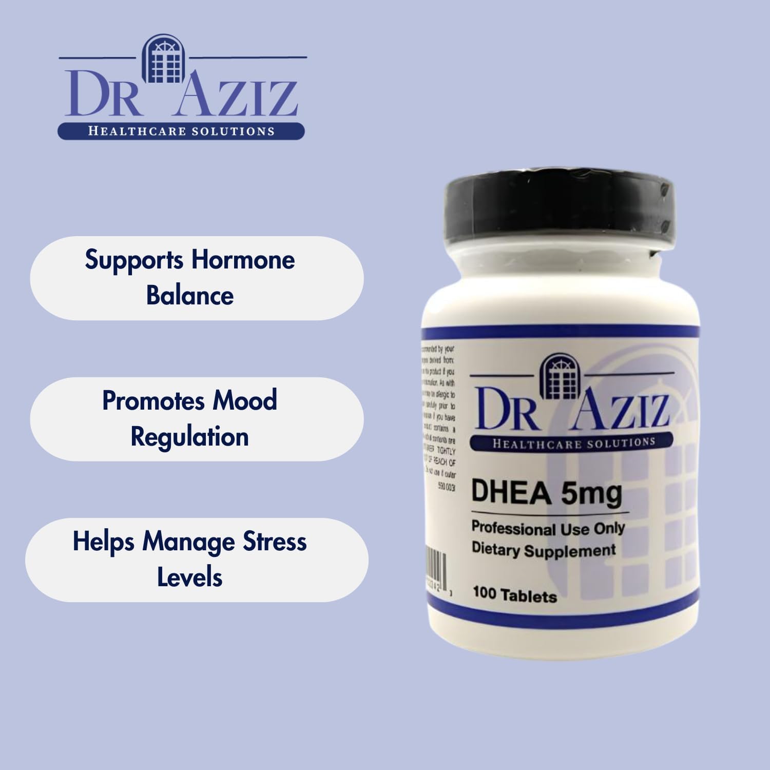 DHEA 5mg Suplemento - Apoyo para el Equilibrio Hormonal, Estado de Ánimo y Manejo del Estrés - 100 Comprimidos