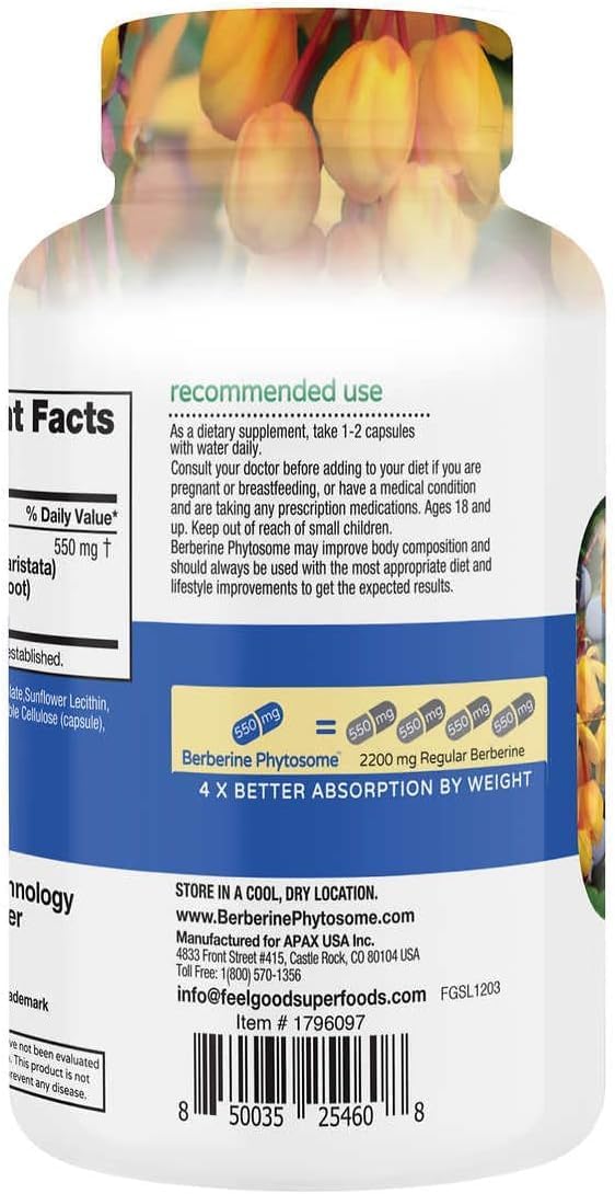 Feel Good Superfoods Berberina Phytosome, 120 Cápsulas Veganas