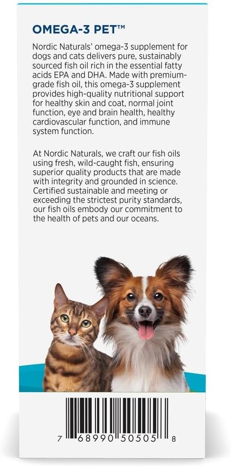 Nordic Naturals Omega-3 Pet, sin sabor - 2 oz (60 ml) - 294 mg Omega-3 por mL - Aceite de pescado para perros pequeños y gatos con EPA y DHA