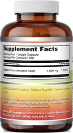 Amazing Formulas Suplemento de Vitamina C 1000 mg – 200 Cápsulas Veganas – No-GMO, Sin Gluten