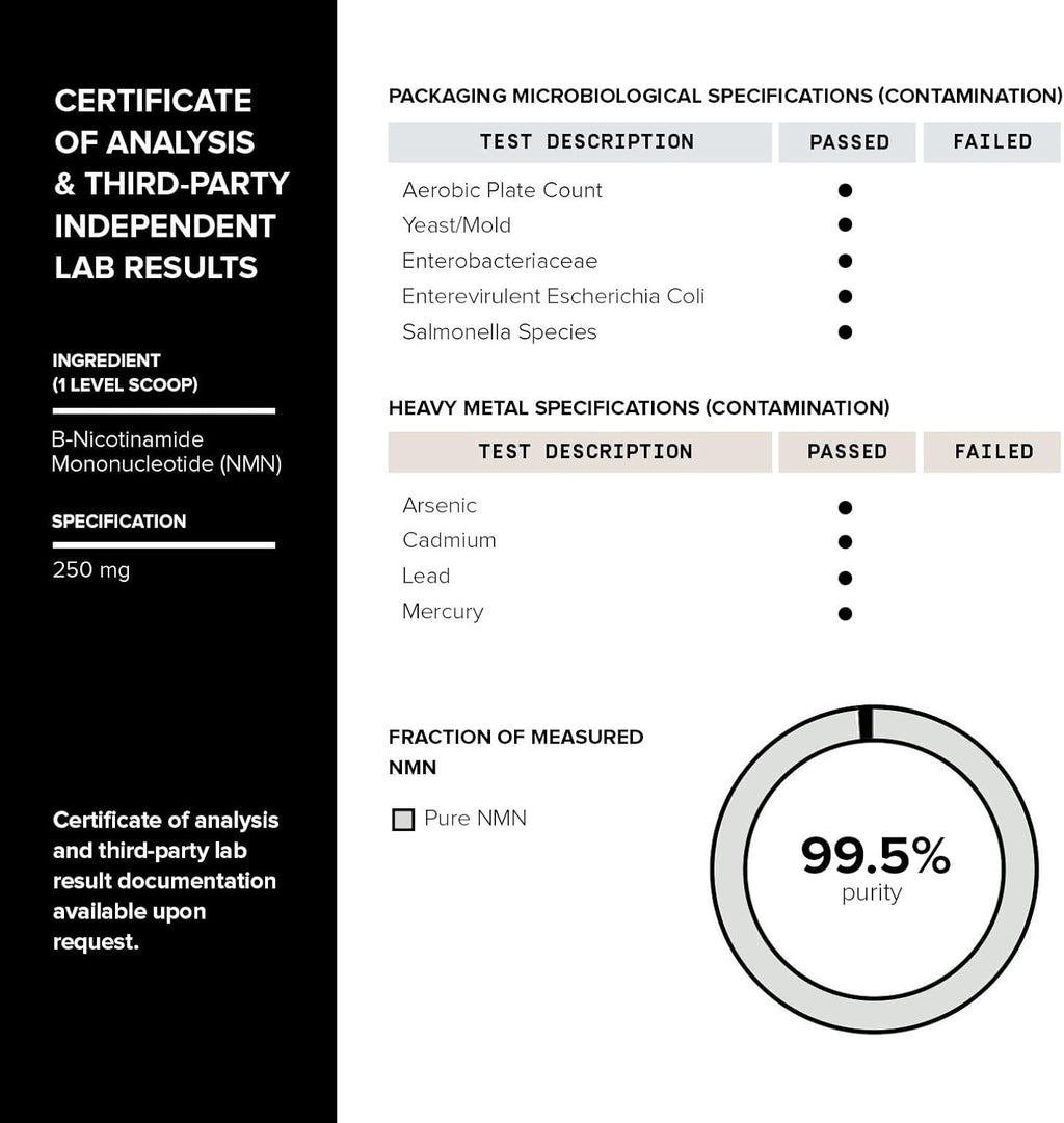 Toniiq Ultra High Purity NMN Powder - 100 Gramos - 99,5% de Pureza - Alta Biodisponibilidad - Fórmula Estabilizada - Suplemento de Nicotinamida Mononucleótido en Polvo