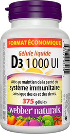 Webber Naturals Vitamina D3 1,000 UI, 375 Cápsulas Blandas