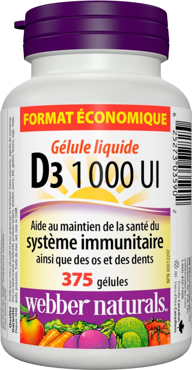 Webber Naturals Vitamina D3 1,000 UI, 375 Cápsulas Blandas