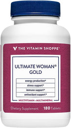 The Vitamin Shoppe Ultimate Woman’s Gold Multivitamínico con Hierro, Vitaminas B y Vitamina D3, Multivitamínico Diario para Mujeres para la Producción de Energía, Salud Ósea e Inmunológica, Sin Gluten, 180 Comprimidos