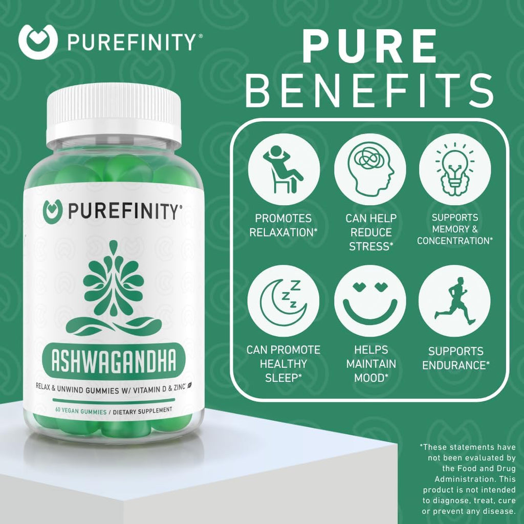 Ashwagandha Gummies con Vitamina D y Zinc – Complemento para la Relaxación y el Bienestar – Sin Gluten, No GMO, Vegano, 60 Gominolas