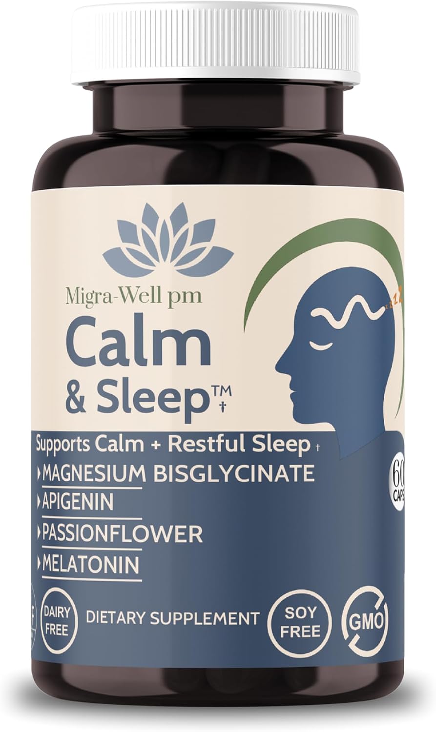 Calm & Sleep: Ayuda para Dormir con Magnesio Bisglicinato, Apigenina y Pasiflora – 60 Cápsulas