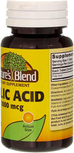 Nature's Blend Folic Acid 1000mcg, 200 Tablets (2x100 Count)