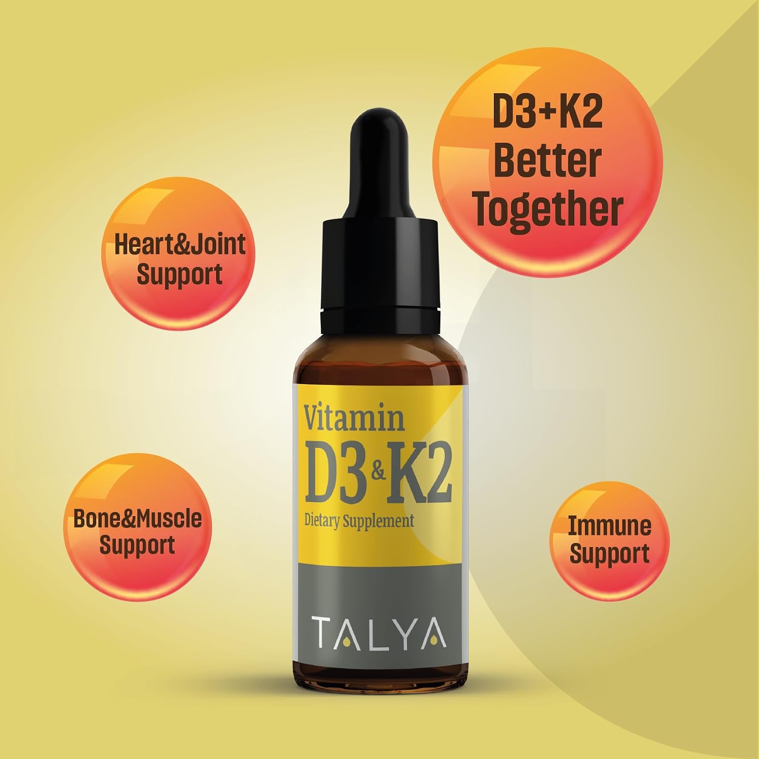 TALYA Vitamina D3 & K2 Gotas Líquidas | 1000 UI | 60 Servicios | Vegano