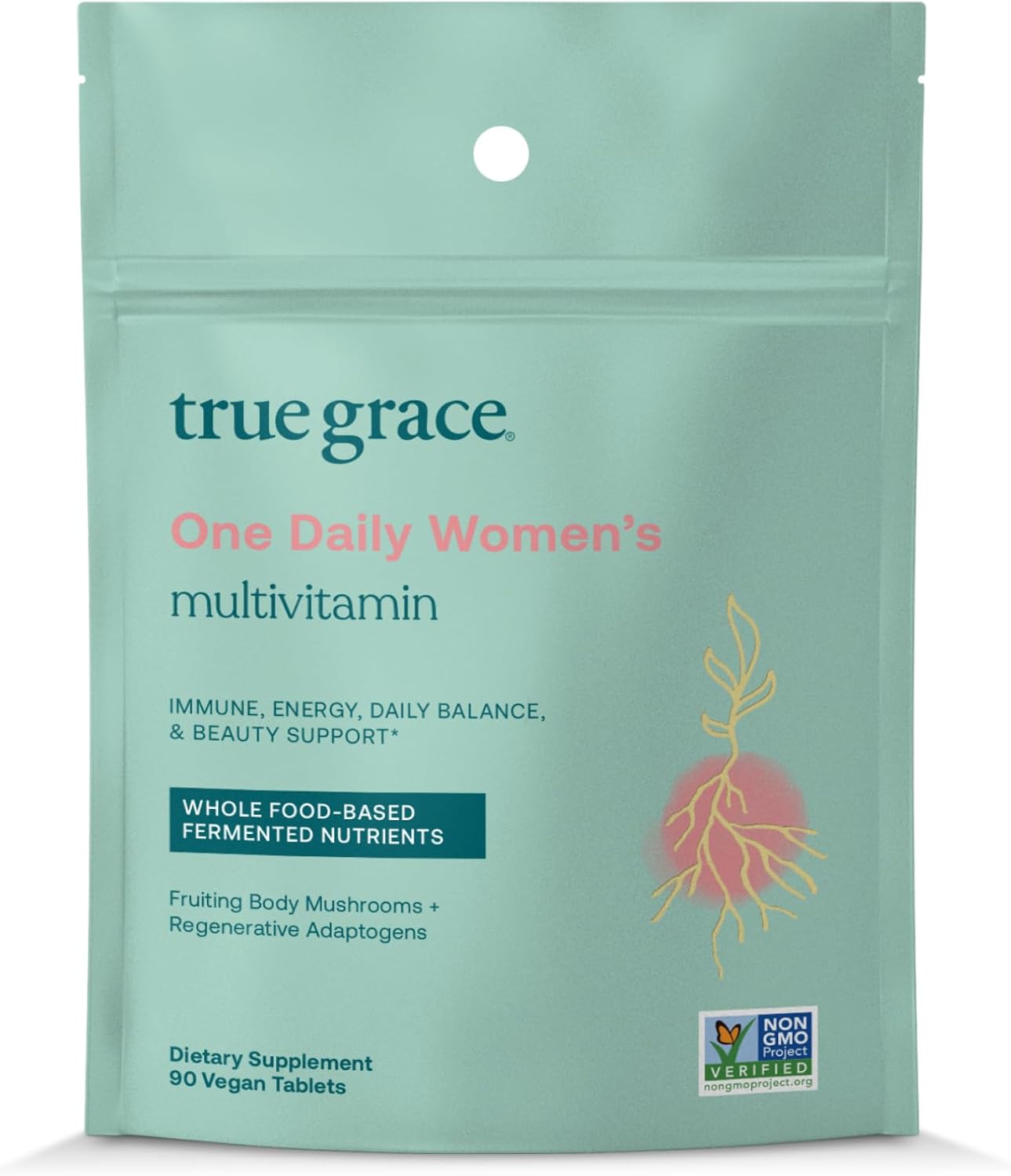 True Grace One Daily Women’s Multivitamin - Multivitamínico Diario para Mujeres con Minerales Fermentados, Adaptógenos y Hongos Orgánicos - 90 Comprimidos Veganos