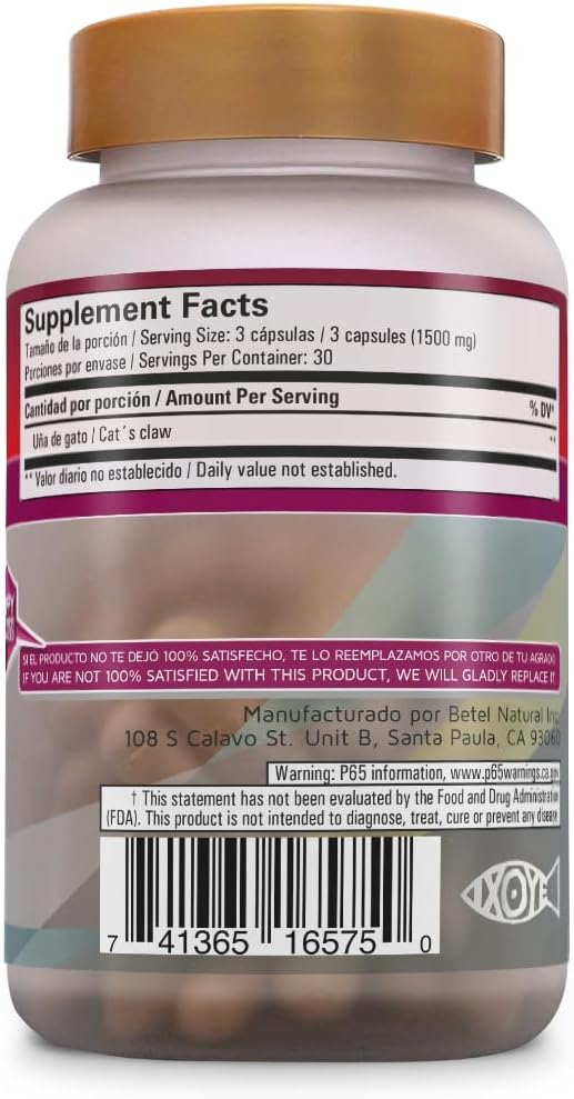Betel Natural Premium Uña de Gato Cápsulas 1500 mg - 90 Cápsulas