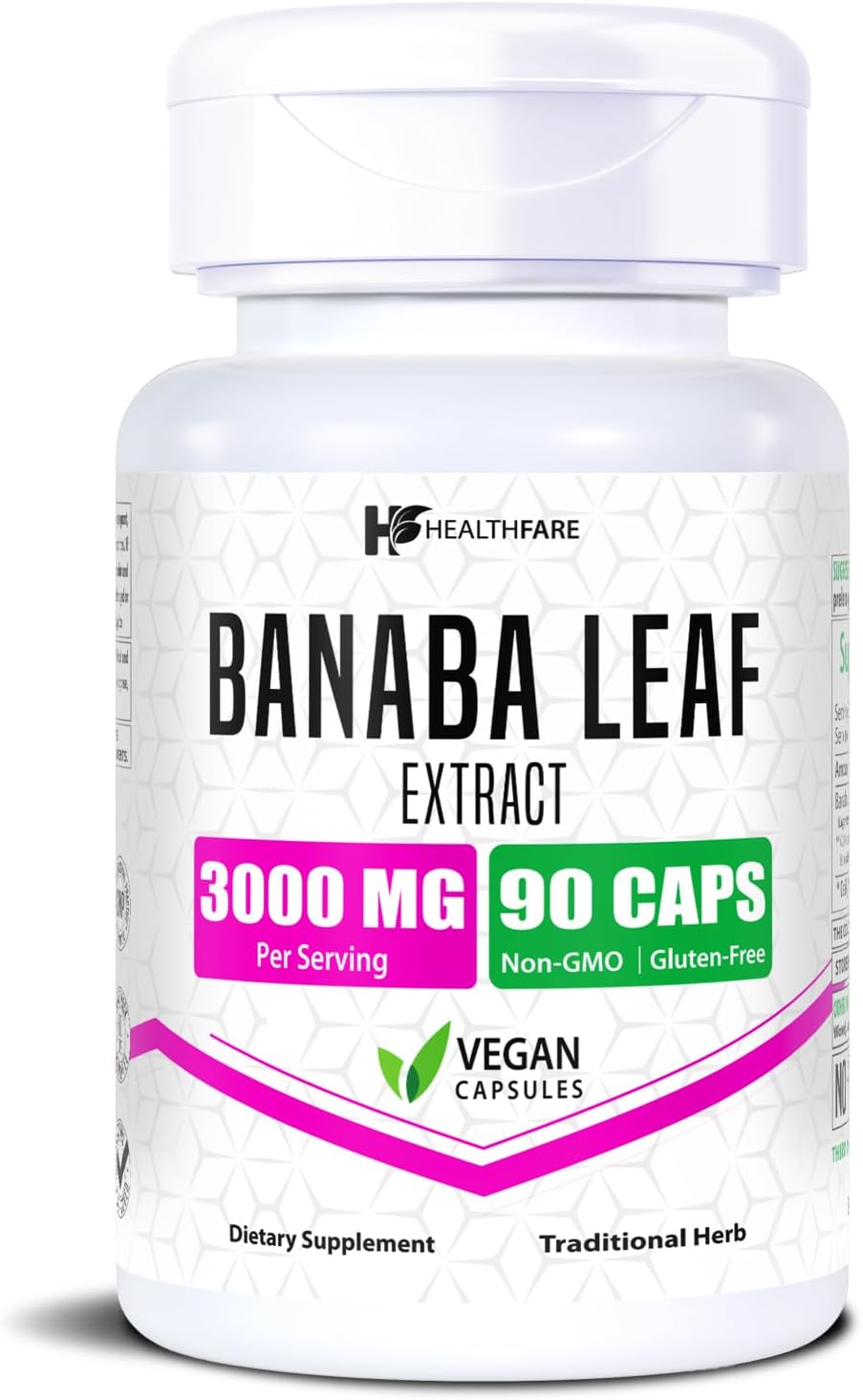 Healthfare - Extracto de Hoja de Banaba 3000mg - 90 Cápsulas Veganas - Estandarizado con Ácido Corsólico