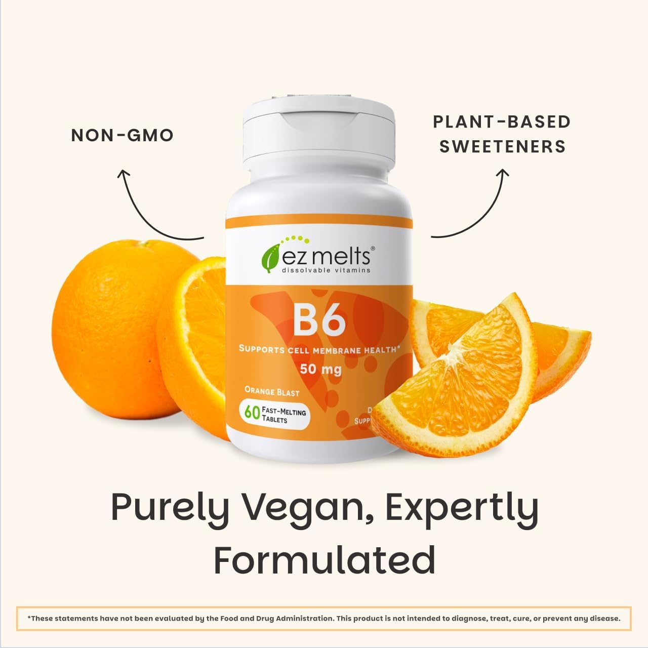 EZ Melts Vitamina B6 - 60 Comprimidos Disolubles Sabor Naranja