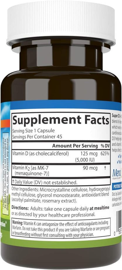 Carlson Super D3 + K2, 125 mcg (5000 UI) – La vitamina D contribuye al mantenimiento de los niveles normales de – Image 2