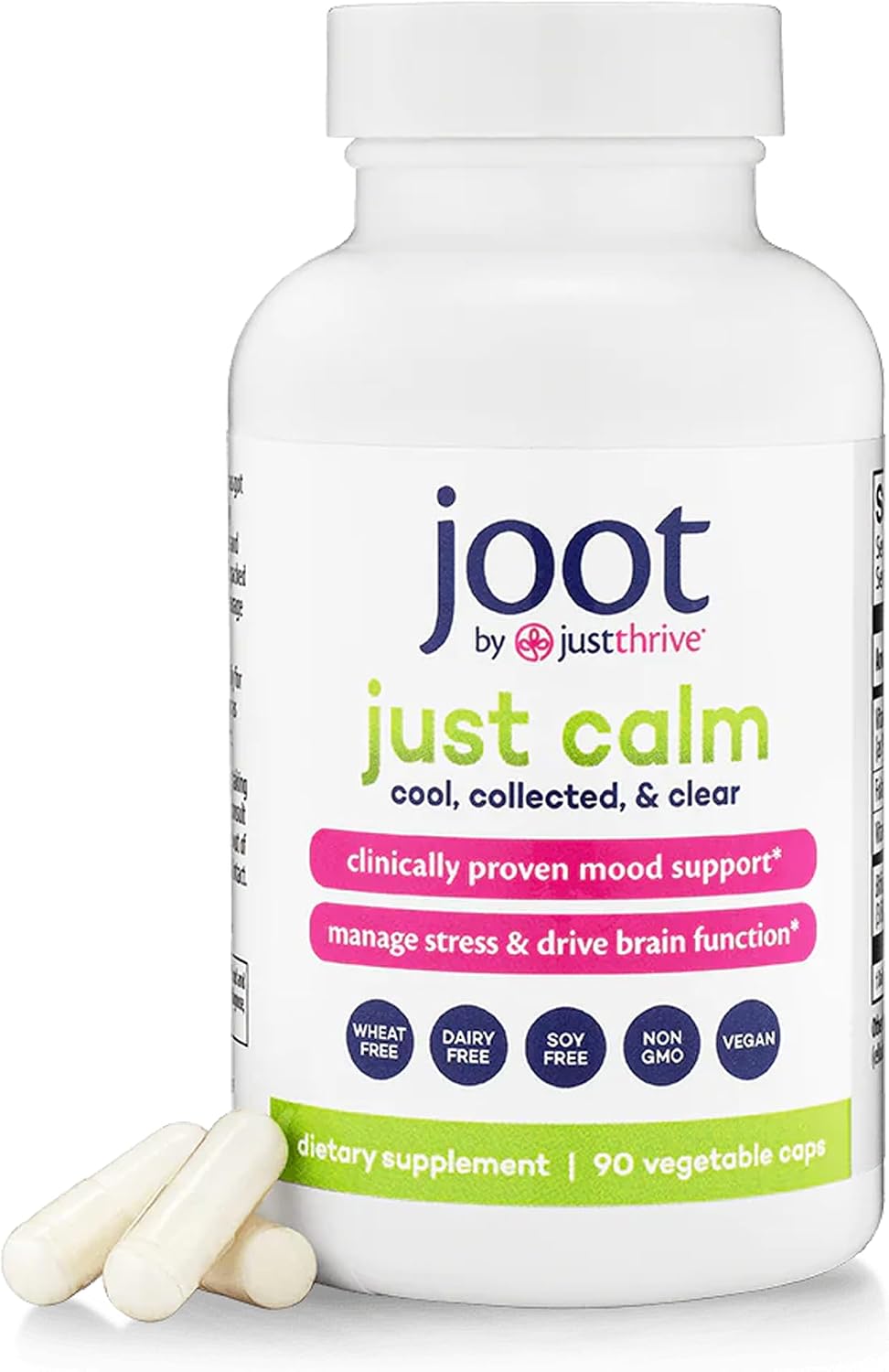 Just Thrive - Just Calm - Gestor de cortisol - Apoyo para la calma, memoria y estado de ánimo - Vegano, 30 cápsulas