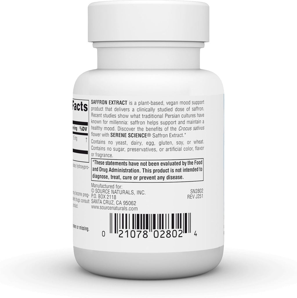 Source Naturals Serene Science Extracto de Azafrán, para el Apoyo del Estado de Ánimo* - 15 mg - 60 Comprimidos