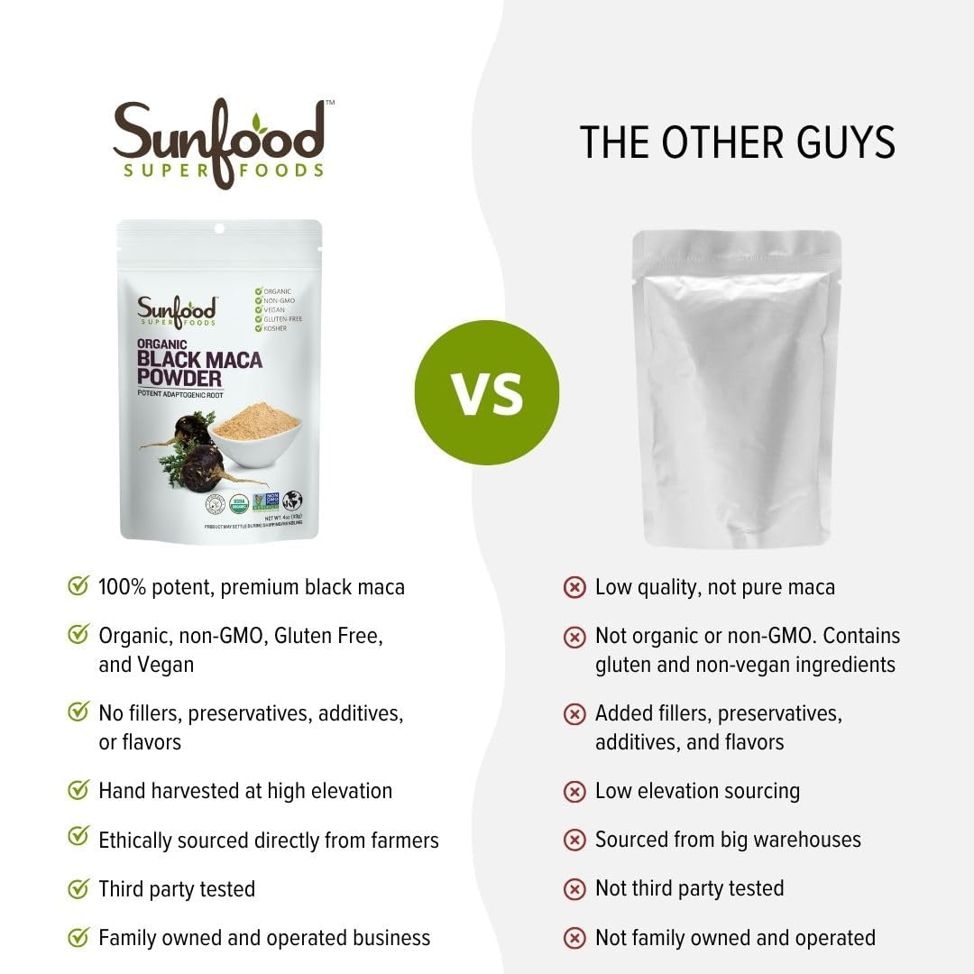 Sunfoods Superfoods Maca Negra Orgánica en Polvo - 113 g