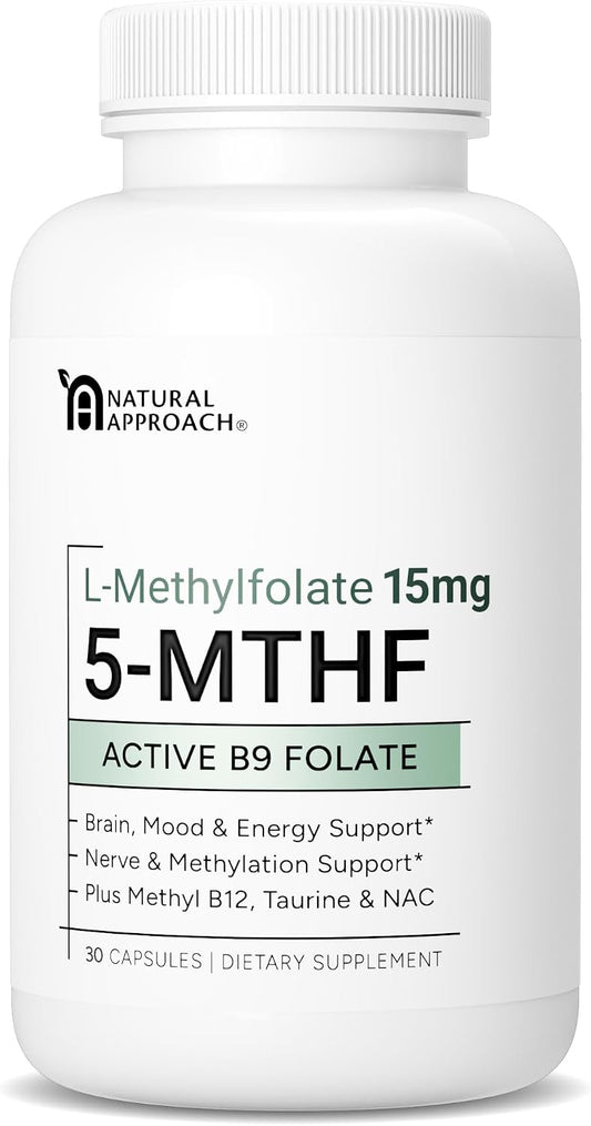 L-Metilfolato 15 mg (5-MTHF) con Metil B12, D3, NAC y Taurina - 30 Cápsulas