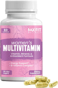 MAX FIT Multivitamínico para Mujeres 50+ – Complejo de Vitaminas A, B, C, D, E, Calcio y Hierro – Apoya Energía, Cabello, Piel y Uñas – 60 Cápsulas