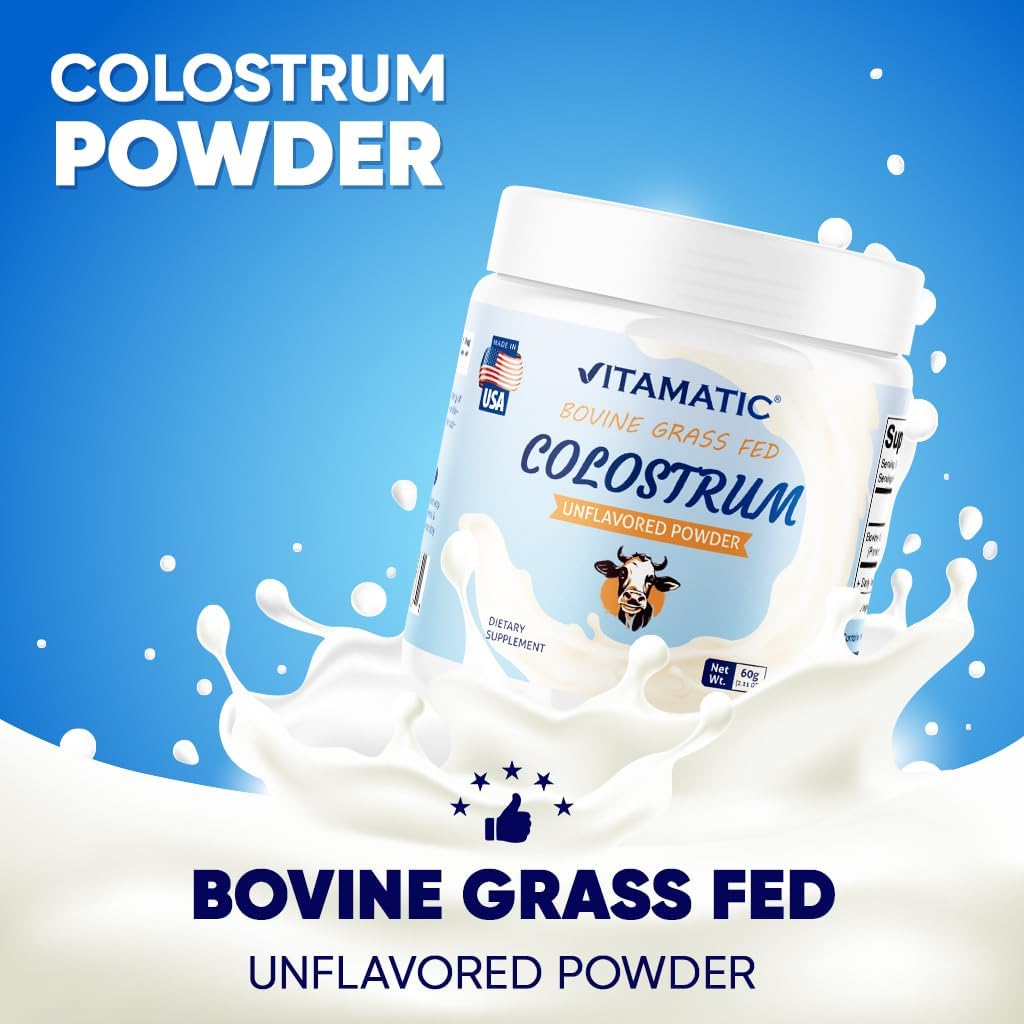 Vitamatic Calostro Bovino en Polvo 30% IgG - 60 Gramos (30 Raciones, Sin Sabor)