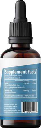 L-Methylfolate 15mg + Methyl B12 Gotas Líquidas Sublinguales, Alta Potencia, 5-MTHF Activo y B12 Bioactivo, Sabor a Baya (60ml)