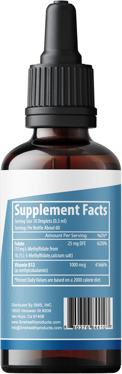 L-Methylfolate 15mg + Methyl B12 Gotas Líquidas Sublinguales, Alta Potencia, 5-MTHF Activo y B12 Bioactivo, Sabor a Baya (60ml)