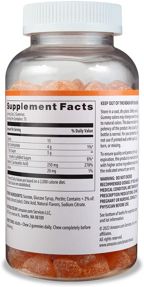 Vitamin C Gummies - Sabor Naranja Ácida - 250 mg - 150 Gominolas