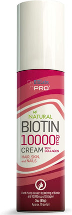BIOLABS PRO Crema de Biotina y Colágeno 10000mcg - Cabello, Piel y Uñas - 85g