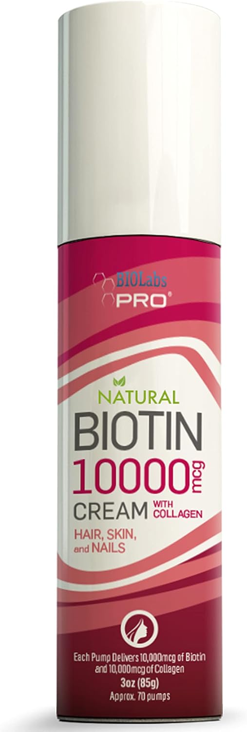BIOLABS PRO Crema de Biotina y Colágeno 10000mcg - Cabello, Piel y Uñas - 85g