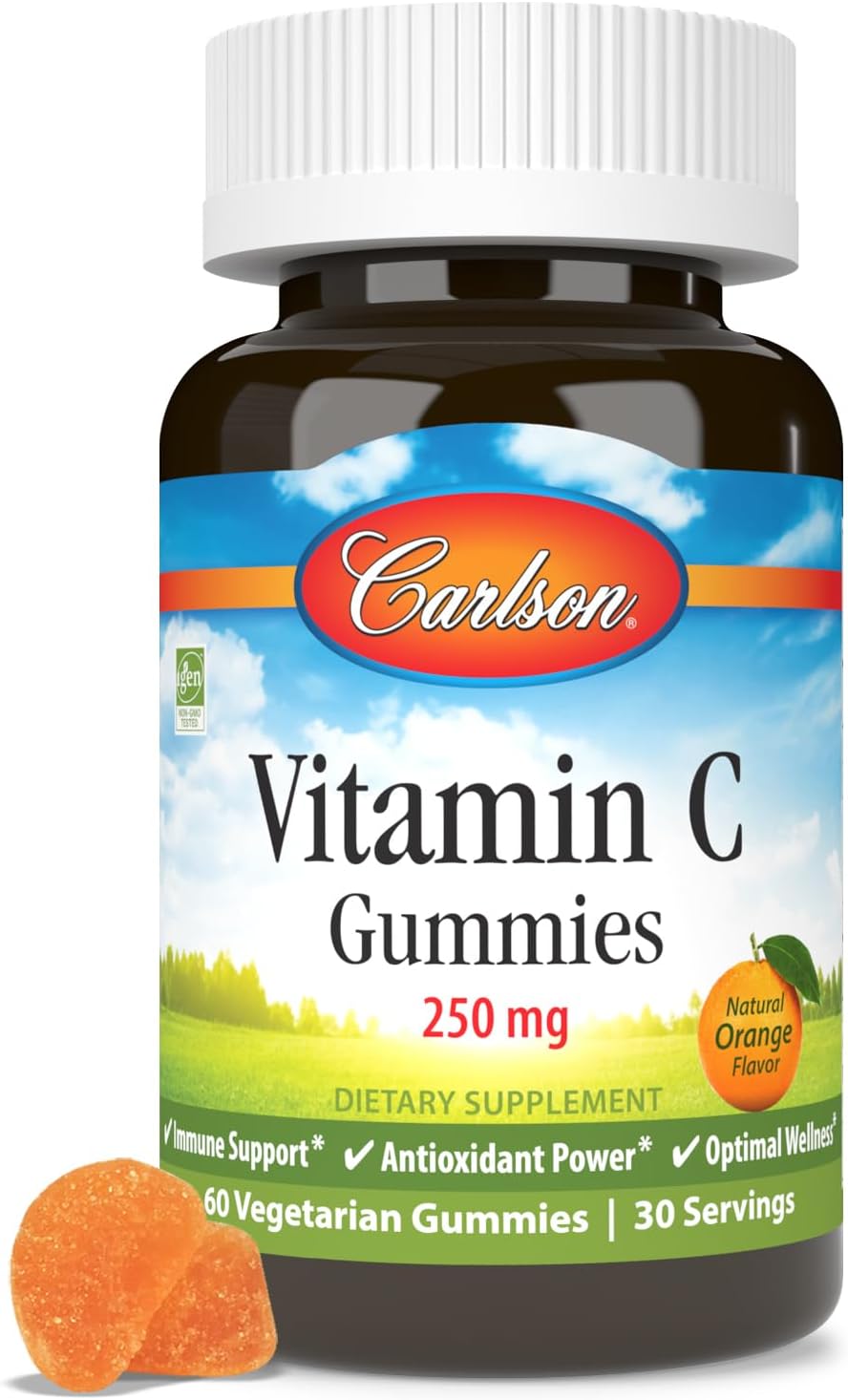 Carlson Vitamin C Gummies, 250 mg, Orange, 60 Vegetarian Gummies