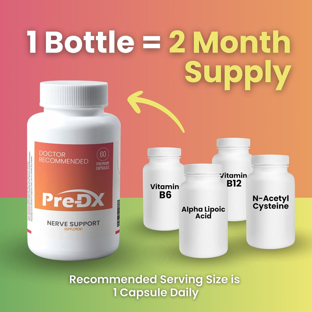 Pre-DX Nerve Support - Multivitamínico Avanzado con L-Metilfolato y Complejo B - 60 Cápsulas