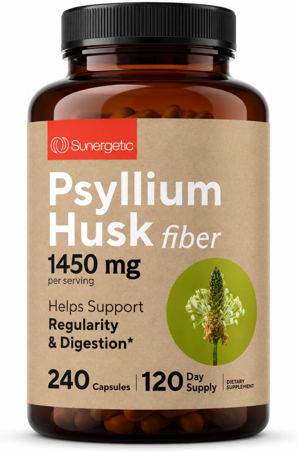 Sunergetic Psyllium Husk 1450mg – 240 Cápsulas de Fibra Soluble