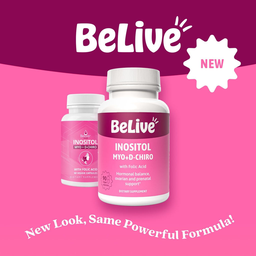 BeLive Myo-Inositol & D-Chiro Inositol Supplement – 2 Pack – 90 Cápsulas Cada – Ratio 40:1 con Ácido Fólico para Mujeres