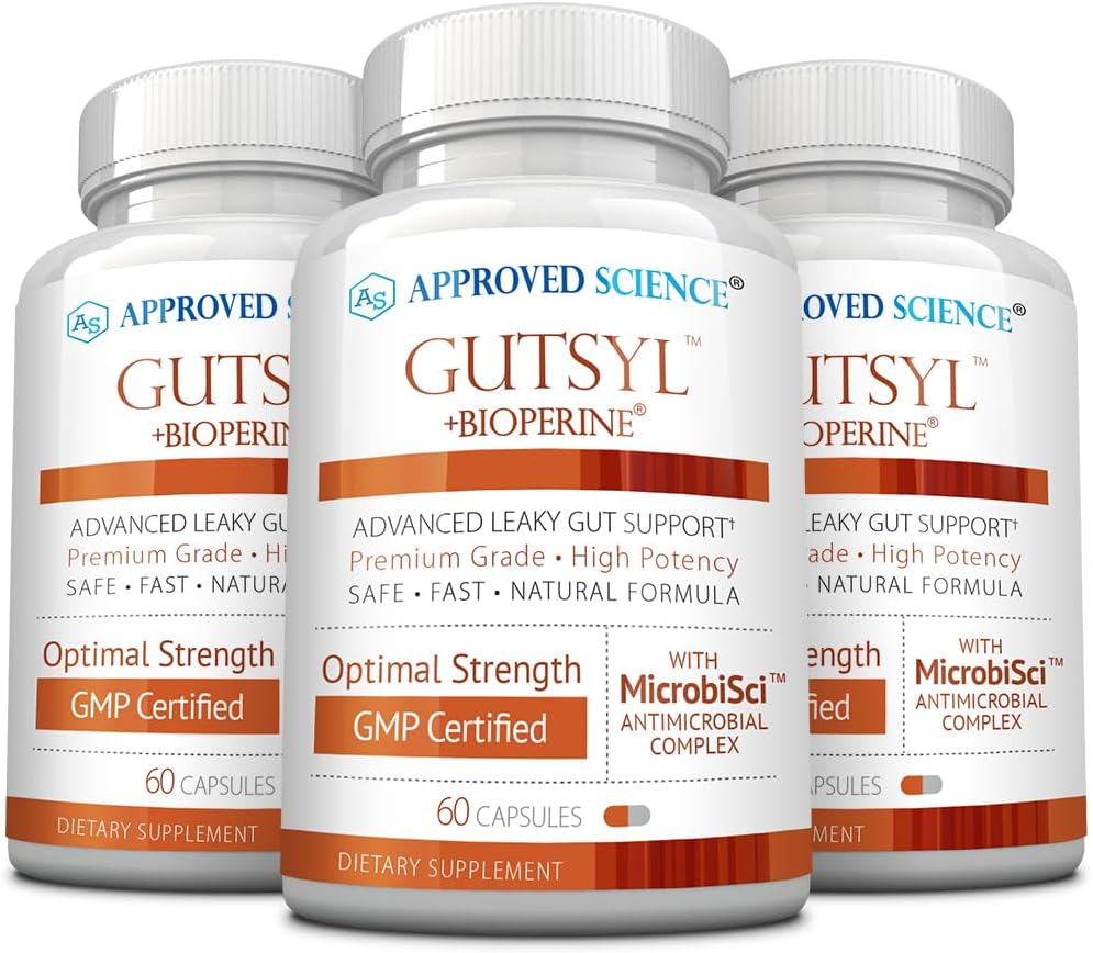 Approved Science Gutsyl - Suplemento para Intestino Permeable - Aloe Vera, Malvavisco, Regaliz, Olmo, Berberina, Prebiótico y BioPerine - 3 Meses