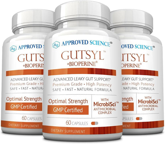 Approved Science® Gutsyl - Suplemento para el Intestino Permeable con Aloe Vera, Berberina y L-Glutamina - 3 Meses