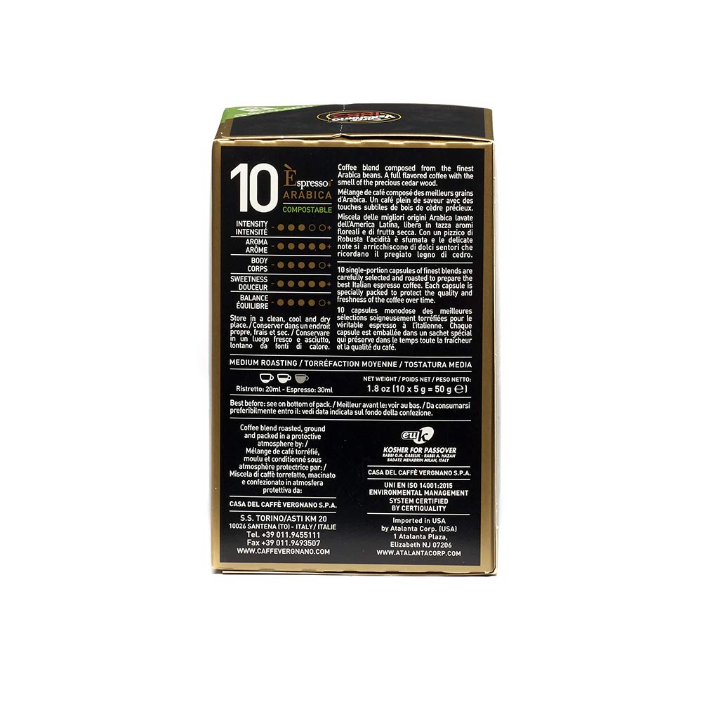 Caffè Vergnano Cápsulas de Café Arabica Compatibles con Nespresso OriginalLine - 60 Cápsulas (6 paquetes de 10)