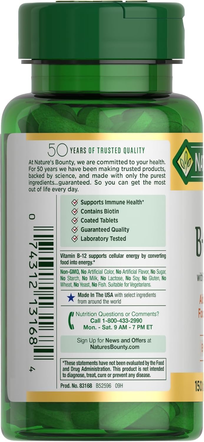 Nature's Bounty Super B Complex con Vitamina C y Ácido Fólico, Apoyo Inmunológico y Energético, 150 Comprimidos - Pack de 2