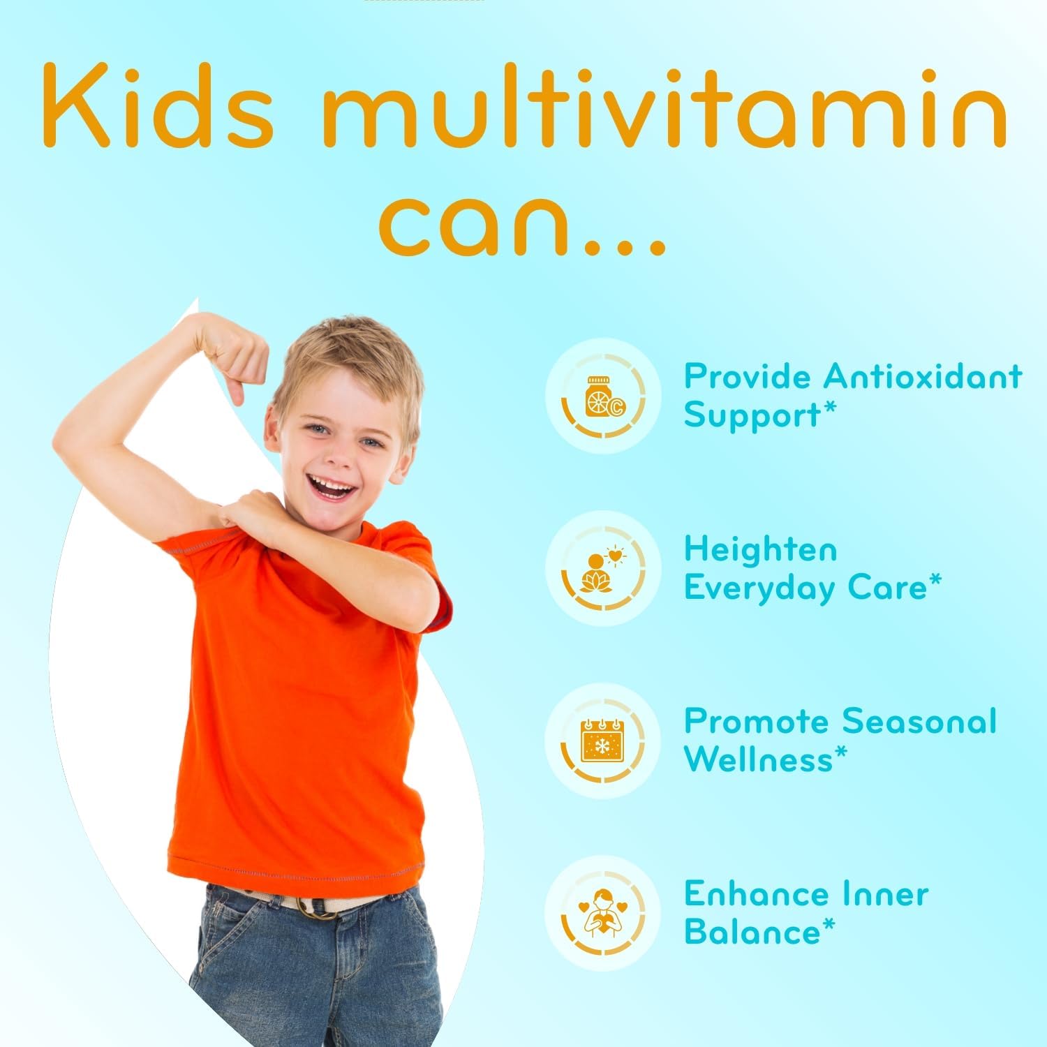 Multivitamínico Líquido Sin Azúcar para Niños - Vitaminas A, C, D, E, Complejo B + Quercetina - Sabor Naranja - 1 Mes