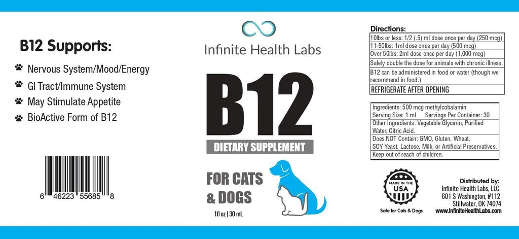 Líquido de Vitamina B-12 para Perros y Gatos - Metilcobalamina (Methyl B12) - Energía, Apetito y Estado de Ánimo