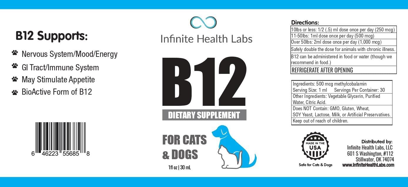 Líquido de Vitamina B-12 para Perros y Gatos - Metilcobalamina (Methyl B12) - Energía, Apetito y Estado de Ánimo