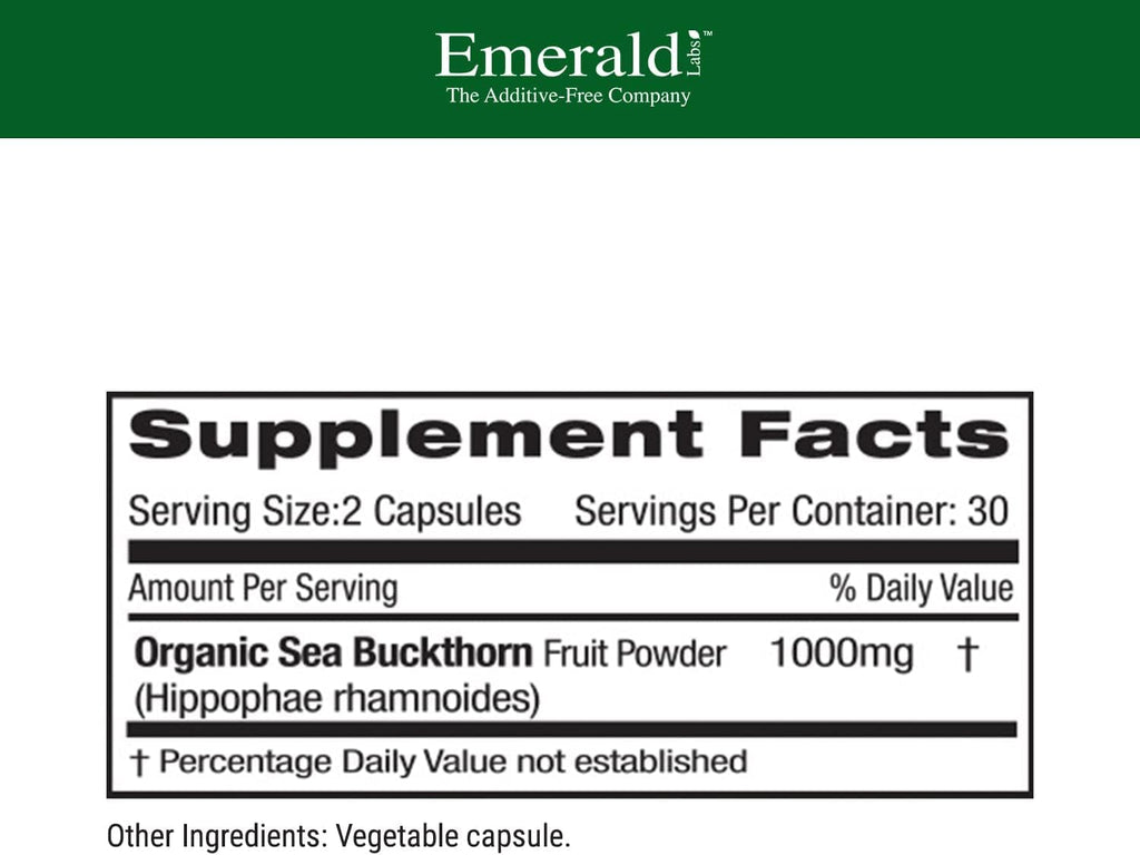 EMERALD LABS Sea Buckthorn - Suplemento Dietético con Vitaminas C, E y Omega 7 - 60 Cápsulas Vegetales (30 días)