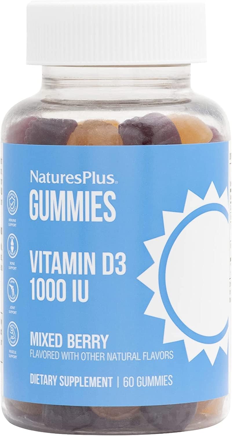 NaturesPlus Gominolas Vitamina D3 1000 UI, Sabor Bayas Mixtas - 60 Gominolas, Pack de 2 - Vegano, Sin Gluten, No GMO - 120 Dosis