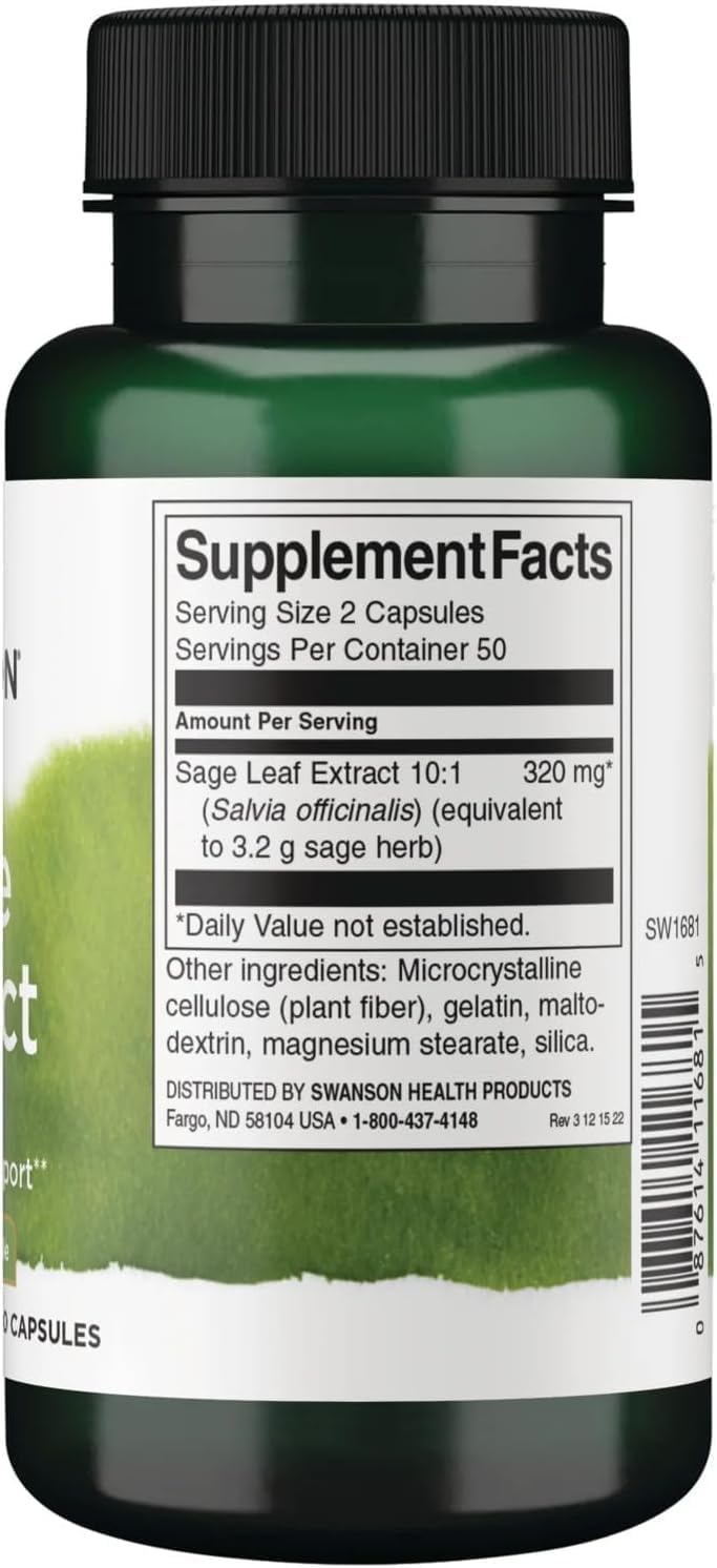 Swanson Extracto de Salvia, 160 mg, 100 Cápsulas (Paquete de 2)