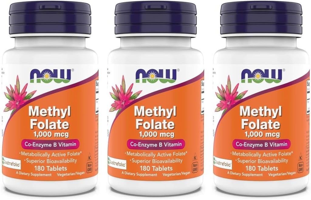Now Supplements Metilfolato 1.000 mcg, Folato Metabólicamente Activo, Coenzima B, 180 Comprimidos