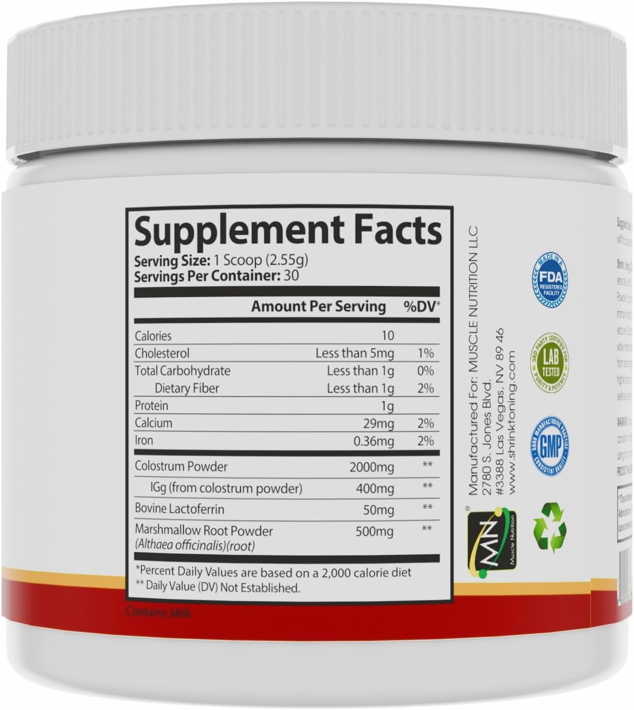 Shrink Calostro en Polvo 76.5g – Suplemento Natural de Calostro Bovino para la Salud General