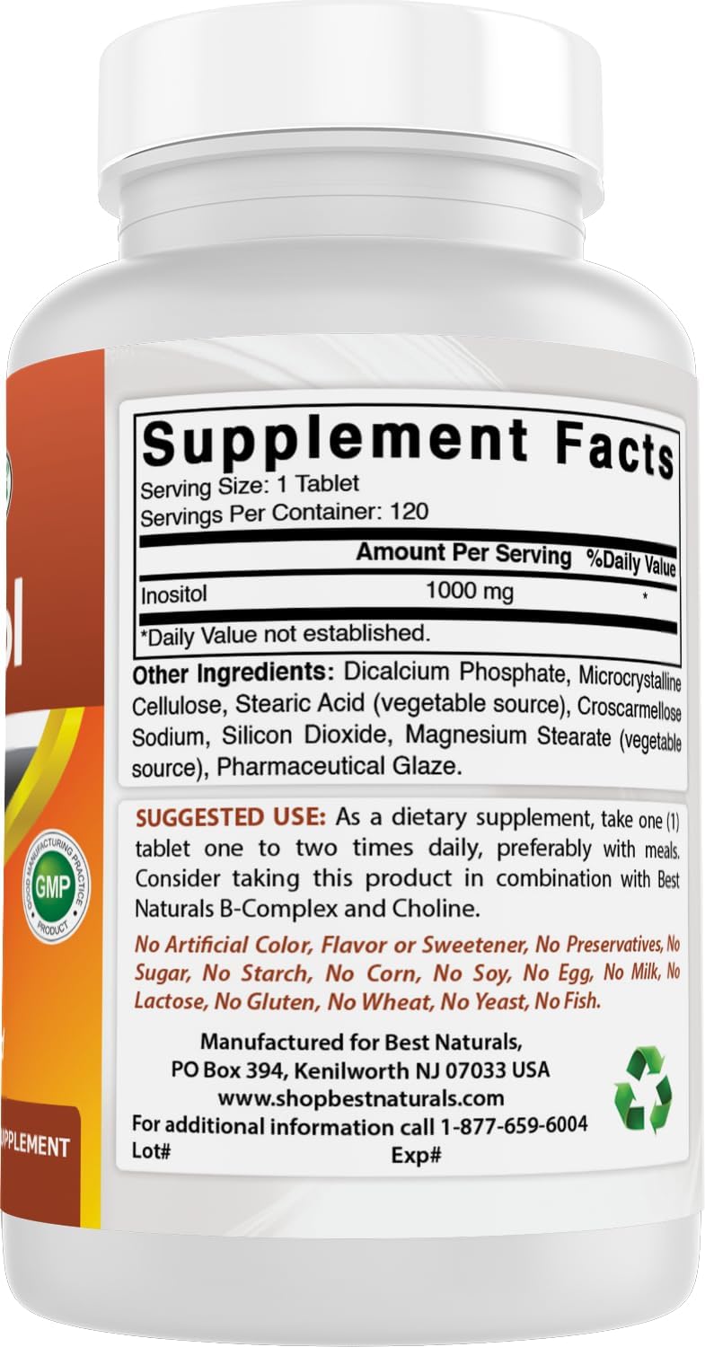 Best Naturals Inositol 1000 mg, 120 comprimidos – También llamado vitamina B8