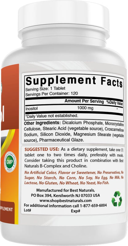 Best Naturals Inositol 1000 mg, 120 comprimidos – También llamado vitamina B8 – Image 6