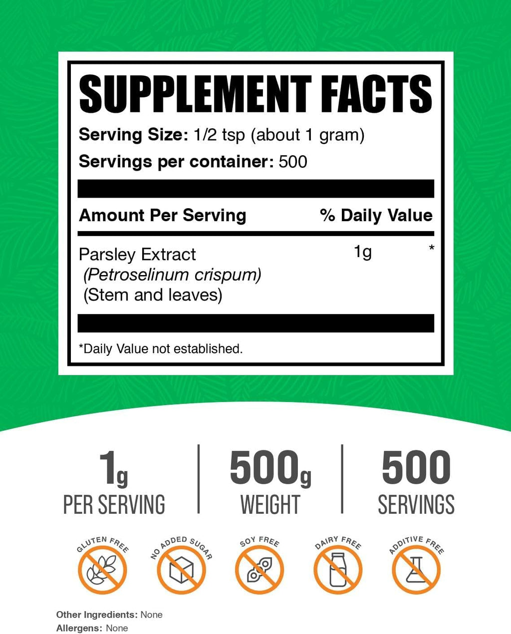 BulkSupplements.com Perejil en Polvo Extracto - Suplemento Antioxidante, 500g