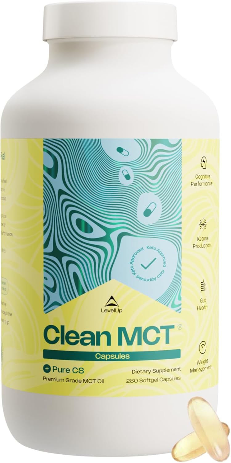 LevelUp Aceite MCT C8 Puro - 100% Ácido Caprílico de Coco - Sin Sabor - 473ml